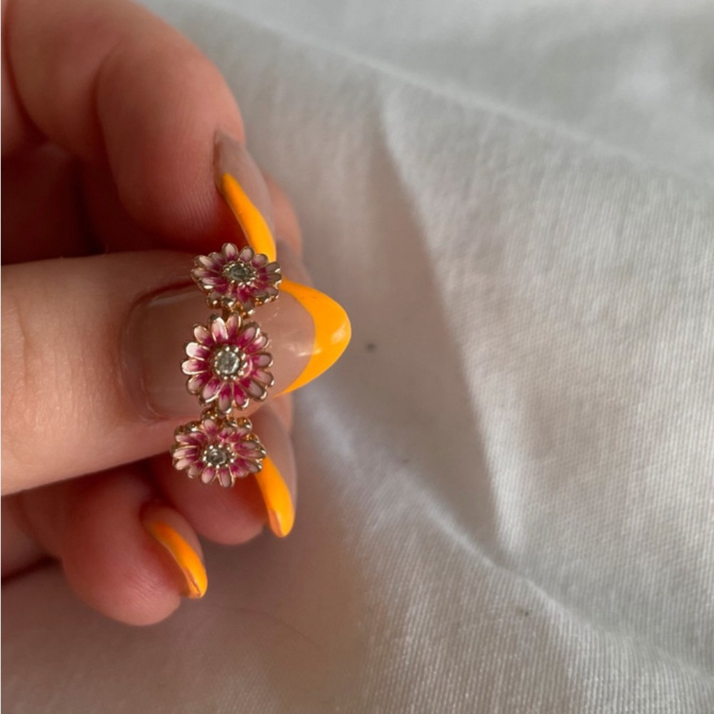 Pandora Pink Daisy Flower Ring Trio Size 6